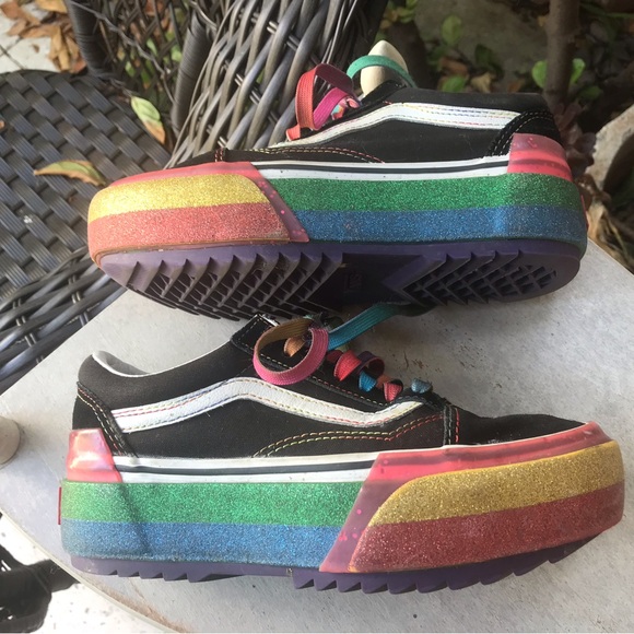 VANS stacked black and rainbow glitter platform US Women's 5 - Picture 4 of 8